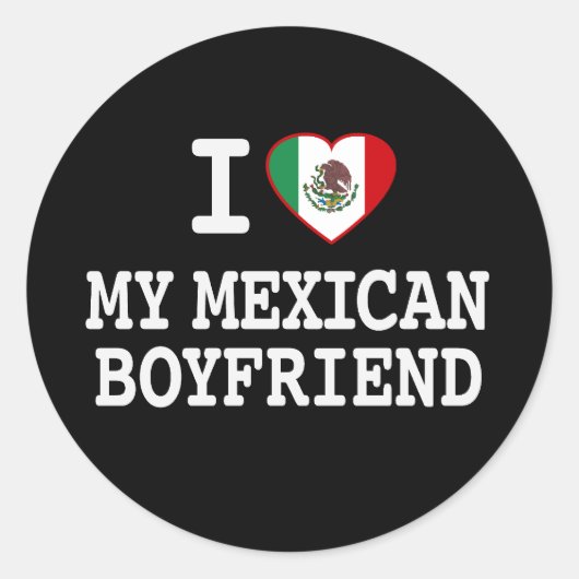 Sticker Rond J'aime mon petit ami mexicain avec un drapeau de c (Devant)