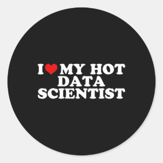 Sticker Rond J'aime mon petit ami scientifique de données chaud