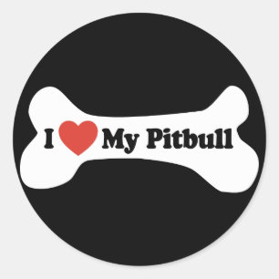 Sticker Rond J'aime mon Pitbull - os de chien