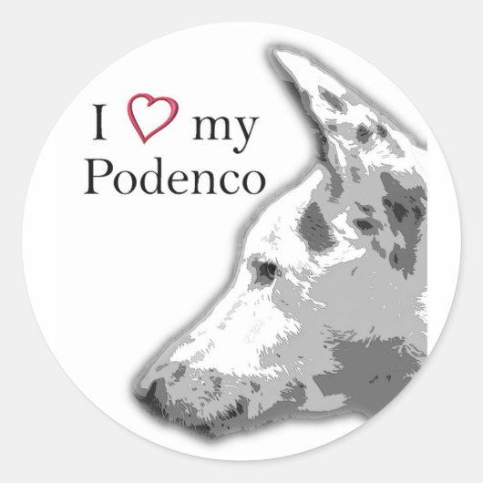 Sticker Rond j'aime mon podenco (Devant)