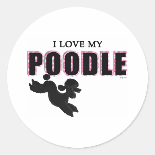 Sticker Rond J'Aime Mon Poodle Noir (Devant)