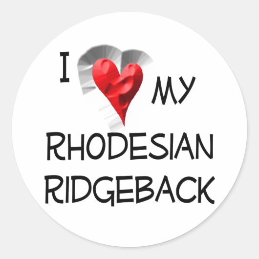 Sticker Rond J'Aime Mon Rhodesian Ridgeback (Devant)