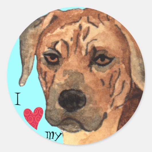Sticker Rond J'aime mon Rhodesian Ridgeback (Devant)