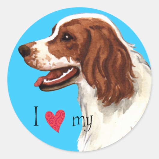 Sticker Rond J'aime mon Setter rouge et blanc irlandais (Devant)