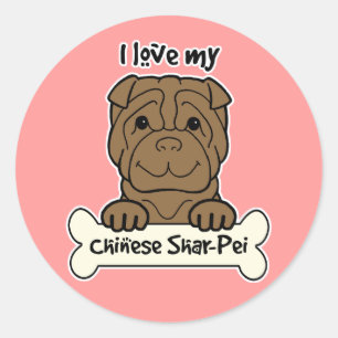 Sticker Rond J'Aime Mon Shar-Pei