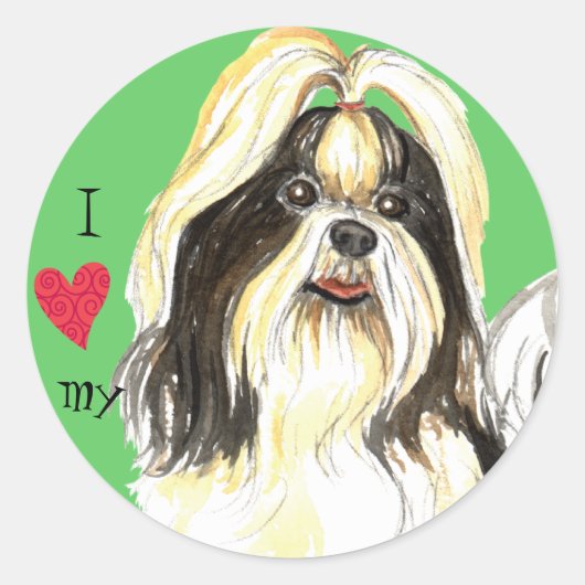 Sticker Rond J'aime mon Shih Tzu (Devant)