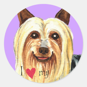 Sticker Rond J'aime mon Silky Terrier