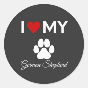 Sticker Rond J'aime mon texte personnalisé berger allemand