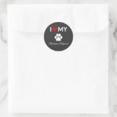 Sticker Rond J'aime mon texte Rhodesian Ridgeback chien (Sac)