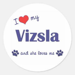 Sticker Rond J'Aime Mon Vizsla (Chien Femme)