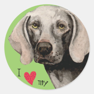 Sticker Rond J'aime mon Weimaraner