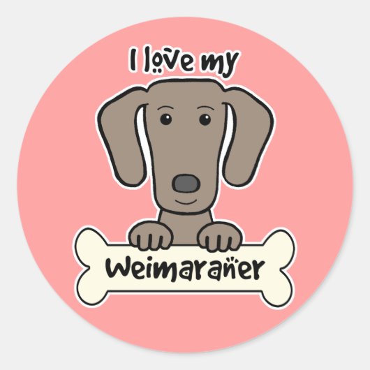 Sticker Rond J'aime mon Weimaraner (Devant)