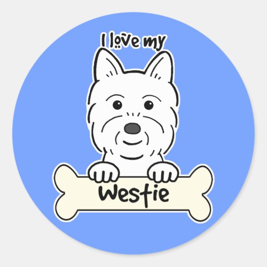 Sticker Rond J'aime mon Westie (Devant)
