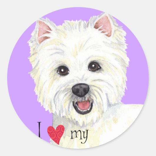 Sticker Rond J'aime mon Westie (Devant)