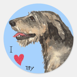 Sticker Rond J'aime mon Wolfhound irlandais