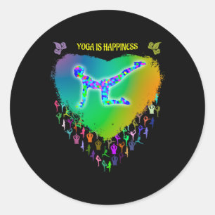 Sticker Rond J'aime mon yoga motif vitrail couleur arc-en-ciel
