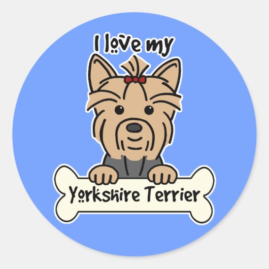 Sticker Rond J'aime mon Yorkshire Terrier (Devant)