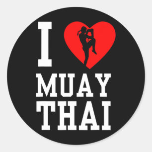 Sticker Rond J'aime Muay Thai Boxeur Amateur de Boxe Arts Marti