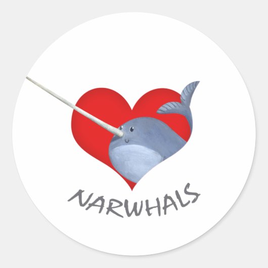 Sticker Rond J'aime Narwhals (Devant)