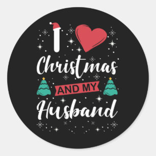 Sticker Rond J'Aime Noël Et Mon Mari I Snowflakes Noël