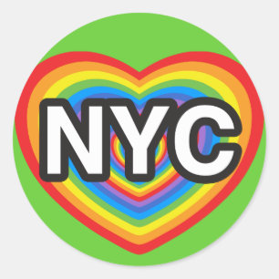 Sticker Rond J'aime NYC. J'adore NYC. Tête arc-en-ciel de New Y
