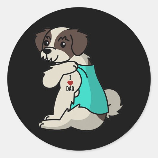 Sticker Rond J'Aime Papa Tattoo Shih Tzu Père Chien (Devant)