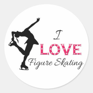 Sticker Rond J'AIME Patinage artistique, flocons de neige et pa
