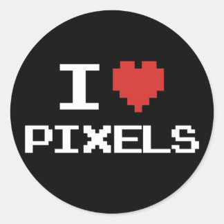 Sticker Rond J'aime pixels pixellisé coeur rétro 8bit gamer