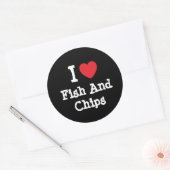 Sticker Rond J'aime Poisson et Chips coeur T-shirt (Enveloppe)