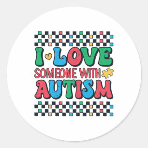 Sticker Rond J'Aime Quelqu'Un Avec Sensibilisation sur l'autism