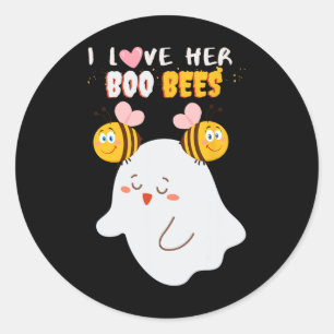 Sticker Rond J'Aime Son Boo Bees Drôle Halloween Couple Husnd B