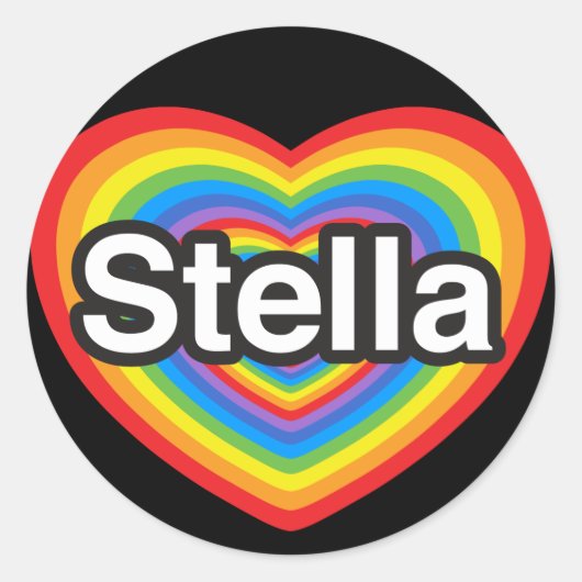 Sticker Rond J'aime Stella. Je t'aime Stella. Cœur (Devant)
