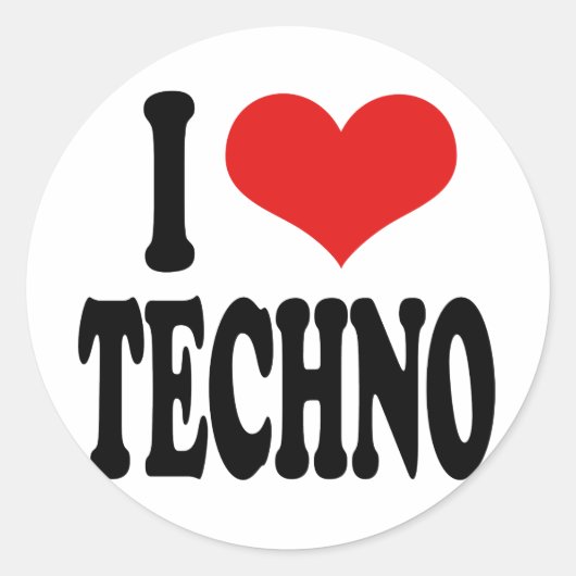 Sticker Rond J'aime Techno (Devant)