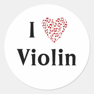 Sticker Rond J'aime Violon Cœur Rouge De Notes De Musique