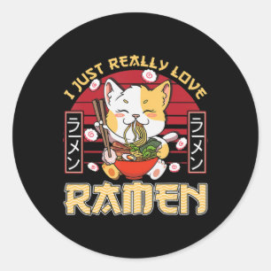 Sticker Rond J'Aime Vraiment Ramen Kawaii Anime Cat Ramen Gi