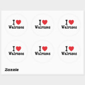 Sticker Rond J'aime Walruses coeur personnalisé (Feuille)