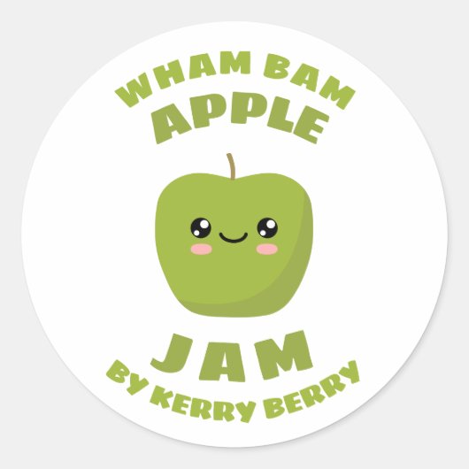 Sticker Rond Jam à la pomme Kawaii (Devant)
