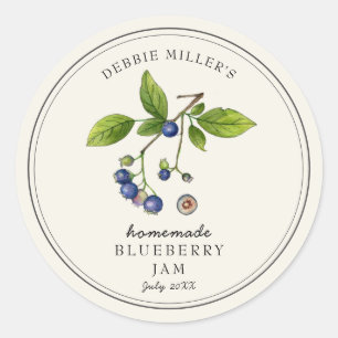 Sticker Rond Jam confiture de bleuet de style vintage sur blanc