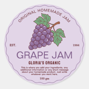 Sticker Rond Jam de raisin vintage fait maison