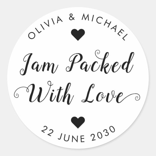 Sticker Rond Jam Emballé Avec Amour Mariage Party Jam Jar Faveu (Devant)