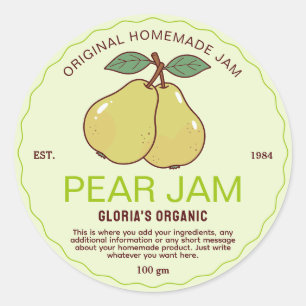 Sticker Rond Jam Pear vintage Fruit Produit maison