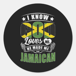 Sticker Rond Jamaïque Drapeau Dieu m'aime Jamaïcains