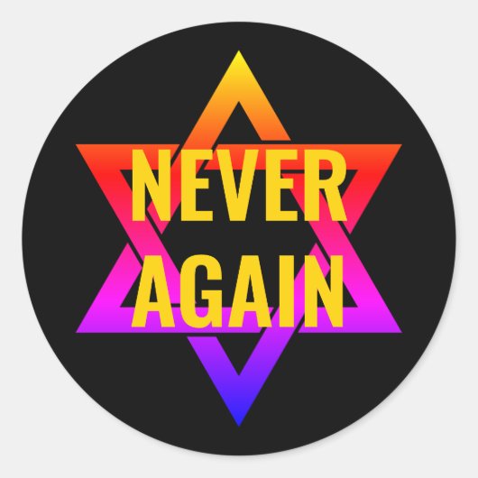 Sticker Rond JAMAIS DE NOUVEAU Holocauste YOM HASHOAH (Devant)