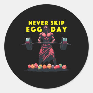 Sticker Rond Jamais Sauter Jour des Oeufs Tee Drôle Jésus Gym J