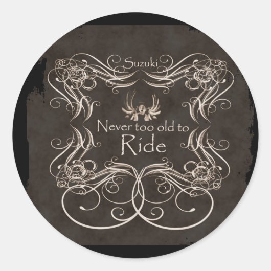 Sticker Rond Jamais trop vieux pour monter (Devant)