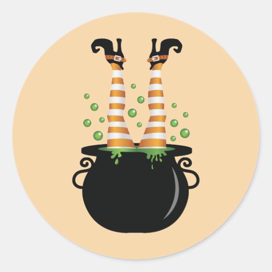 Sticker Rond Jambes De Sorcière Sticking Halloween Cauldron (Devant)