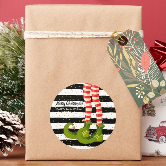 Sticker Rond Jambes elfes sur bandes blanches noires (vacances)