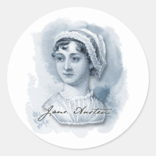 Sticker Rond Jane Austen Portrait et signature