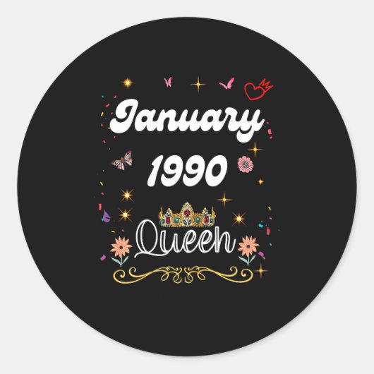 Sticker Rond January 1990 Queen Since January 1990 Birthday Gir (Devant)