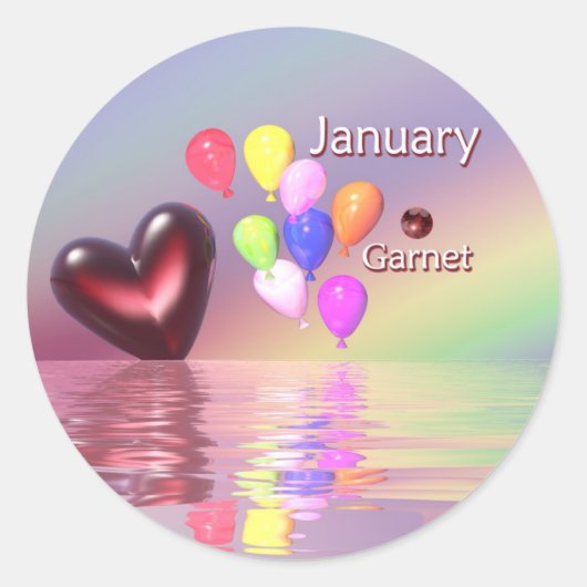 Sticker Rond Janvier Anniversaire Garnet Coeur (Devant)